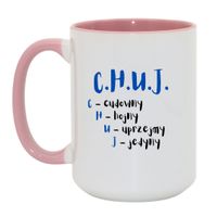 KUBEK "C.H.U.J." Wzór - Duży Biało-Różowy 450 ml