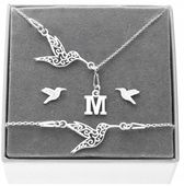 KOMPLET BIŻUTERII SREBRNEJ 925 KOLIBER LITERKA KOLIBEREK Z LITERKĄ