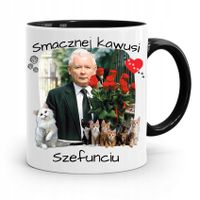 Kubek Czarny Śmieszny Pis Jarosław Kaczyński Z Nadrukiem Ze Zdjęciem
