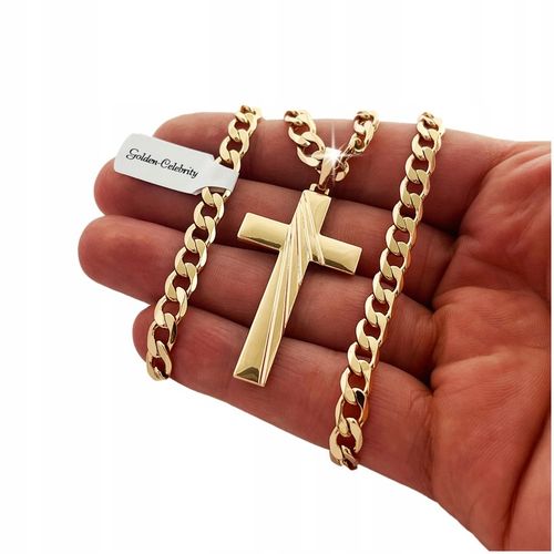 ZŁOTY ŁAŃCUSZEK PANCERKA 55CM 6MM Z KRZYŻYKIEM STAL CHIRURGICZNA NA PREZENT na Arena.pl