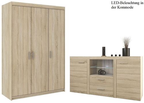 Pojemna szafa trzydrzwiowa + Duża Komoda z oświetleniem LED Biały mat na Arena.pl