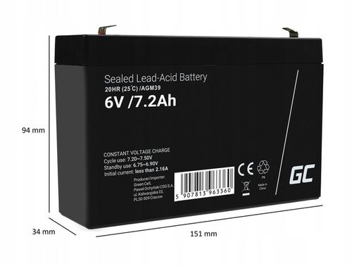 Akumulator AGM 6V 7.2Ah do Autka Pojazdów Samochodzików Zabawek Echosond na Arena.pl
