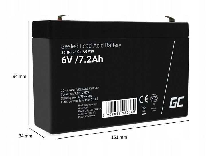 Akumulator AGM 6V 7.2Ah do Autka Pojazdów Samochodzików Zabawek Echosond zdjęcie 5