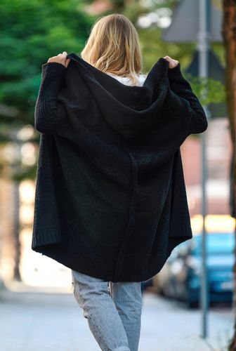 F618 Gruby KARDIGAN oversize KAPTUR, gładki na Arena.pl