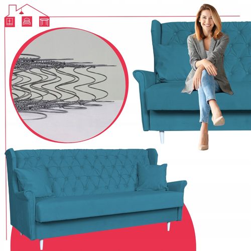 Zestaw mebli wypoczynkowych do salonu sofa 2 fotele NIEBIESKI na Arena.pl