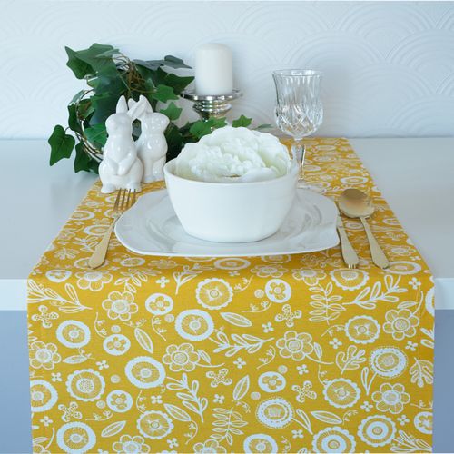 Bieżnik Skandynawski "Żółta Wiosna" z Bawełny w Kwiaty 40x220 cm na Arena.pl