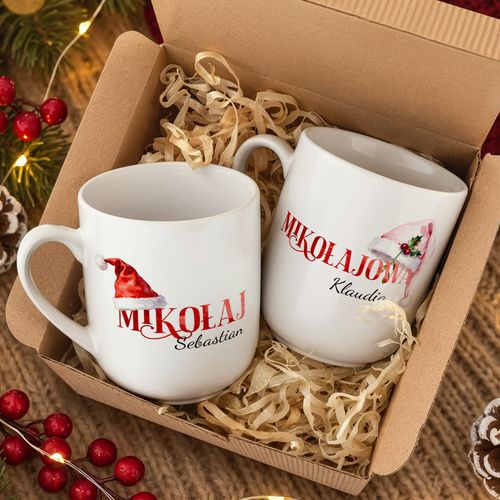 ZESTAW kubków z NADRUKIEM na MIKOŁAJKI dla PARY, ŚWIĄTECZNE kubki, PREZENT na Arena.pl