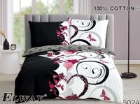 Pościel ELWAY satyna bawełniana 160x200cm CZARNO RÓŻOWO BIAŁA