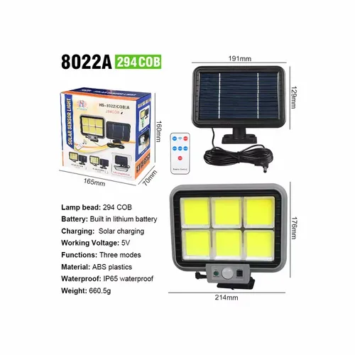 Duży Halogen Solarny Hs-8022 Pilot, Czujnik Ruchu I Zmierzchu 40W 6Cob na Arena.pl