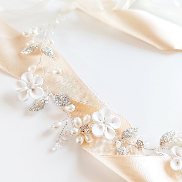 Opaska wianek cyrkonie listki ozdobna na włosy KRYSZTAŁ delikatna zdjęcie 2