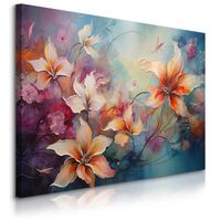 Obraz Na Płótnie Malowane Dzikie Kwiaty Abstrakcja Do Sypialni 90cm x 60cm