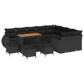 Zestaw Sof na Ogród z poduszką 13 pcs Czarny 110 x 55 x 71 cm
