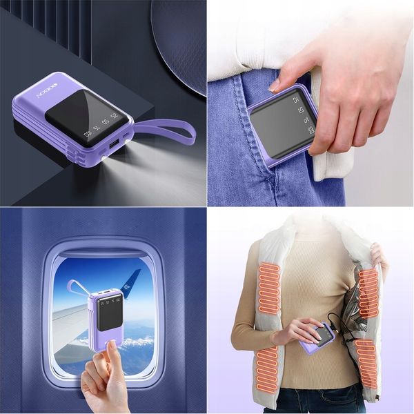 POWER BANK 10000MAH USB/USB-C QC PD WBUDOWANY KABEL Wyświetlacz cyfrowy zdjęcie 6