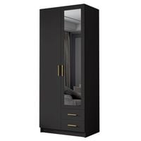 Szafa ADA II 80 cm - pojemna garderoba z lustrem - CZARNY+ZŁOTY