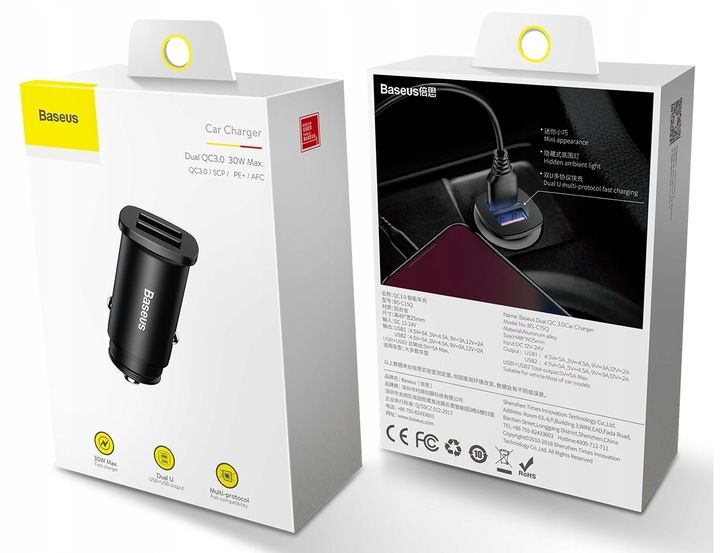 BASEUS ładowarka samochodowa 2xUSB QC 3.0 5A 30W zdjęcie 6
