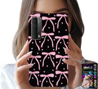 ETUI DO HUAWEI P SMART 2021 - CZARNO RÓŻOWE WSTĄŻKI KOKARDKI WSTĄŻKA