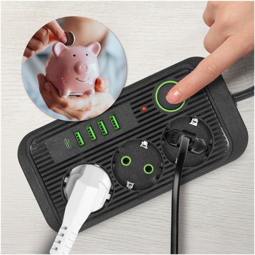 Przedłużacz Listwa Zasilająca 5m 3gn + 4x USB-A + USB-C Wyłącznik Czarny na Arena.pl