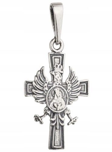 Srebrny Wisiorek Krzyżyk Oksydowany Patriotyczny z Orłem i Matką Boską 925 na Arena.pl