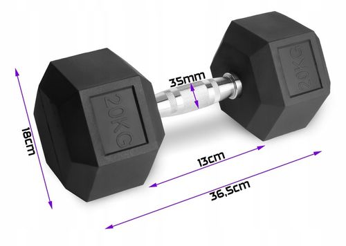 Hantle stałe 2x20kg żeliwne gumowane ZESTAW 40kg HEX do treningu SOLIDNE na Arena.pl