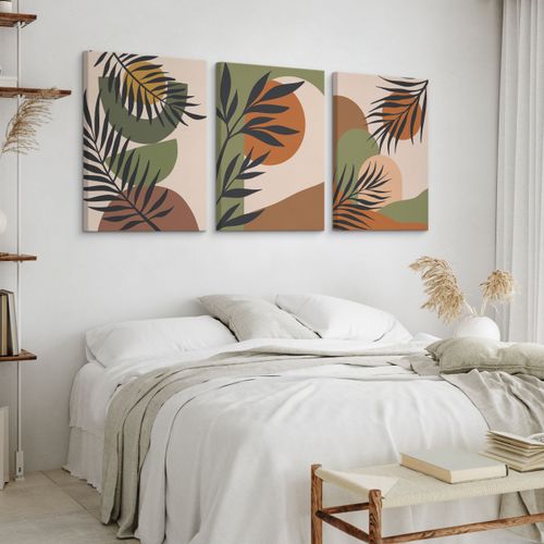 OBRAZY NA ŚCIANĘ SET ABSTRAKCJA LIŚCIE PALMOWE NATURA STYL BOHO 90cm x 40cm na Arena.pl