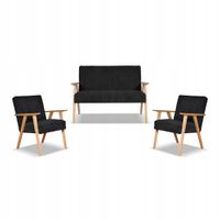 Zestaw mebli PRL retro SOLER sofa fotele Family Meble czarny sztruks Anafi