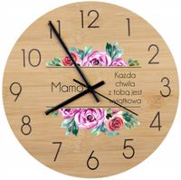 Bambusowy ZEGAR ścienny z nadrukiem UV PREZENT NA DZIEŃ MAMY