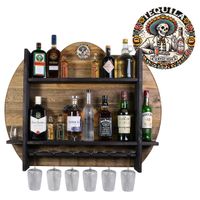 Drewniany barek na ścianę półka barowa ścienna na alkohol i kieliszki – barek wiszący loft vintage SILVER Tequila