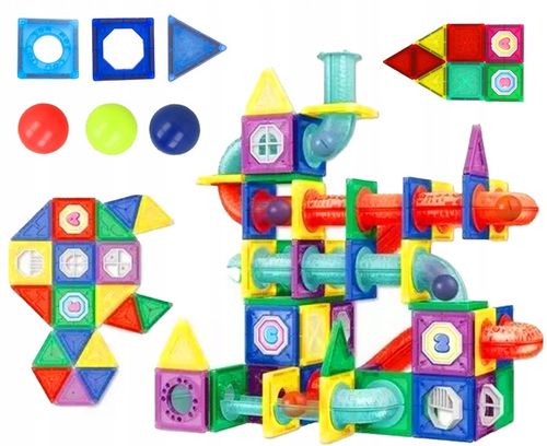 MAGNETYCZNE KLOCKI KONSTRUKCYJNE ŚWIECĄCE TOR KULKOWY KULODROM DUŻY ZESTAW na Arena.pl