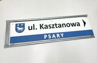 Tablica dwustronna NAZWA ULICY drogowskaz adres Kierunkowa DIBOND stelaż