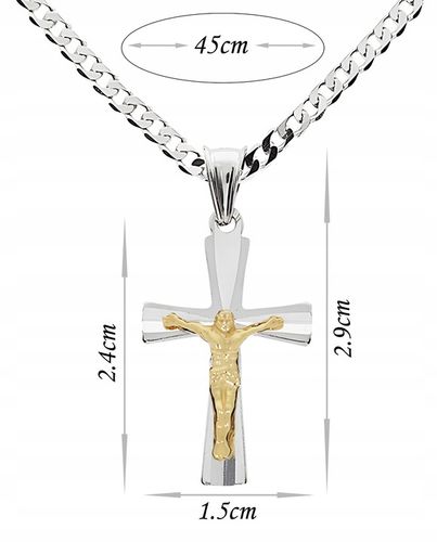 Srebrny łańcuszek i krzyżyk zestaw komunijny 45 cm srebro pozłacany prezent na Arena.pl