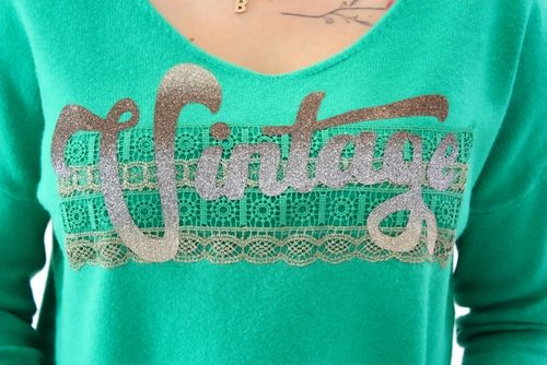 Sweter z brokatową aplikacją Vini Zielony S/M na Arena.pl