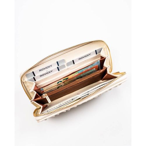 biały portfel-piórnik damski ze skóry ekologicznej o marszczonej fakturze na Arena.pl