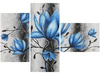 OBRAZ STALOWE MAGNOLIE KWIATY NIEBIESKIE