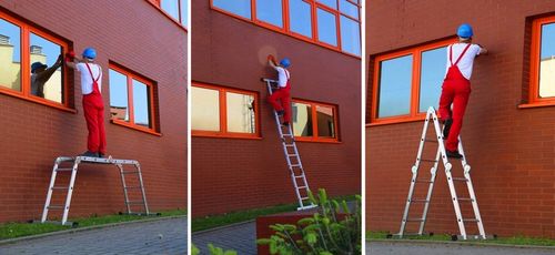 Drabina aluminiowa przegubowa składana wielofunkcyjna 4x3 HIGHER + podest na Arena.pl