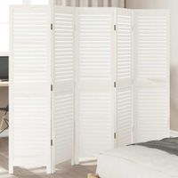 Parawan pokojowy, 5-panelowy, biały, lite drewno paulowni