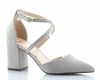 Czółenka zamszowe na słupku 8 cm. pasek szare Rozmiar obuwia - 40