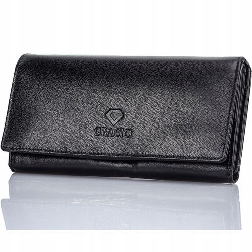 Portfel Damski Czarny Skóra Naturalna Gracio Duży Pojemny PREZENT na Arena.pl