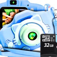 Aparat Cyfrowy fotograficzny dla dzieci Kotek Niebieski Karta Pamięci 32 GB