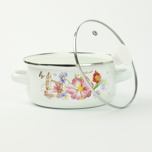 ZESTAW MAŁYCH GARNKÓW 0,7/1,2/1,7L EMALIOWANE WZÓR KWIATY GAZ INDUKCJA na Arena.pl