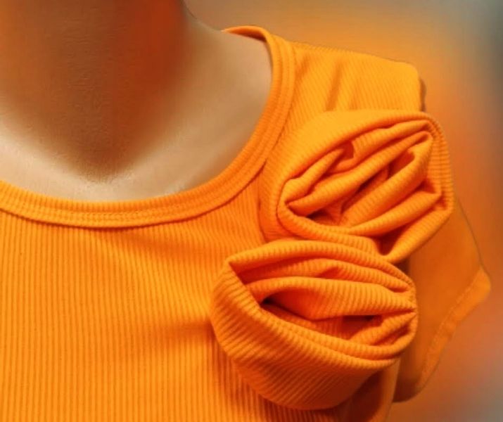 BLUZKA DAMSKA włoska PRĄŻKOWANA z różyczkami pomarańcz neon zdjęcie 5