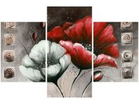 90X60CM OBRAZ MALOWANE MAKI CZERWIENI BRĄZIE