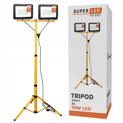 Halogen LED Statyw Budowlany Naświetlacz 2x50W LED + przewód + wtyczka na Arena.pl