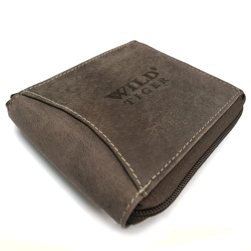 portfel męski poziomy z nubuku wild tiger - ciemnobrązowy na Arena.pl