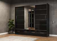 Duża Garderoba Szafa Przesuwna 250 Czarny Połysk Lustro Szuflady FOREST ID