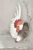 Plakat 20x30cm Rooster and Chicken, Koson Japoński Vintage do Salonu