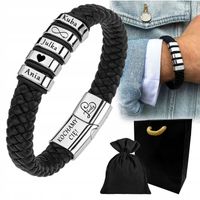 Bransoletka męska SKÓRZANA grawer IMIONA RODZINA prezent TATA DZIEŃ OJCA