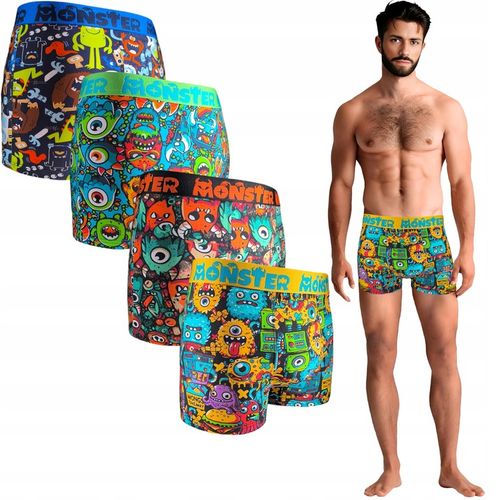 NETi Dopasowane Kolorowe Bokserki Męskie Bawełna-Modal z Szeroką Gumą 4-Pak na Arena.pl