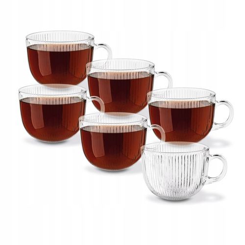 Zestaw KUBKI SZKLANE Filiżanki z UCHEM Tadar Jumbo Paski DUŻE 6x450 ml na Arena.pl