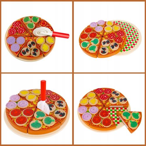 DREWNIANA PIZZA DO KROJENIA UKŁADANKA NA RZEP RZEPY AKCESORIA NÓŻ na Arena.pl