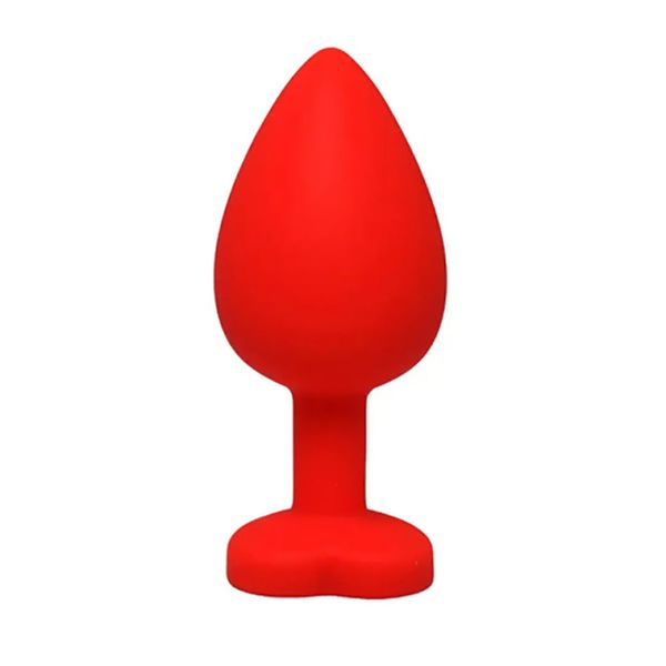 Red Medium Heart-Shaped Butt Plug With White Crystal zdjęcie 2